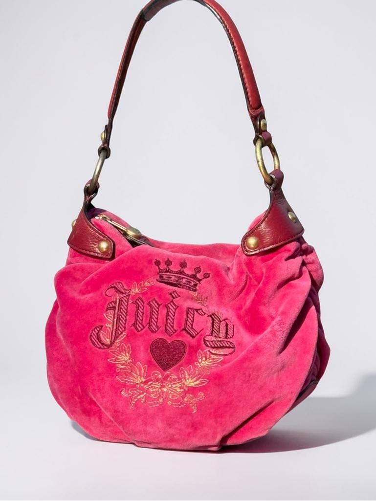 Vintage Juicy Couture Shoulder Bag Pink Velour Classic Piece Early 2000s (Y2k)
